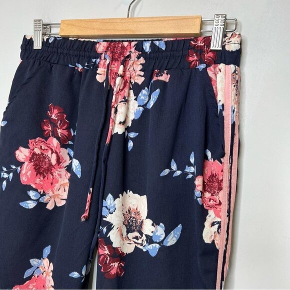 About a Girl Womens Size Small Blue Floral Jogger Pants Pull On Pink Casual - Picture 3 of 10